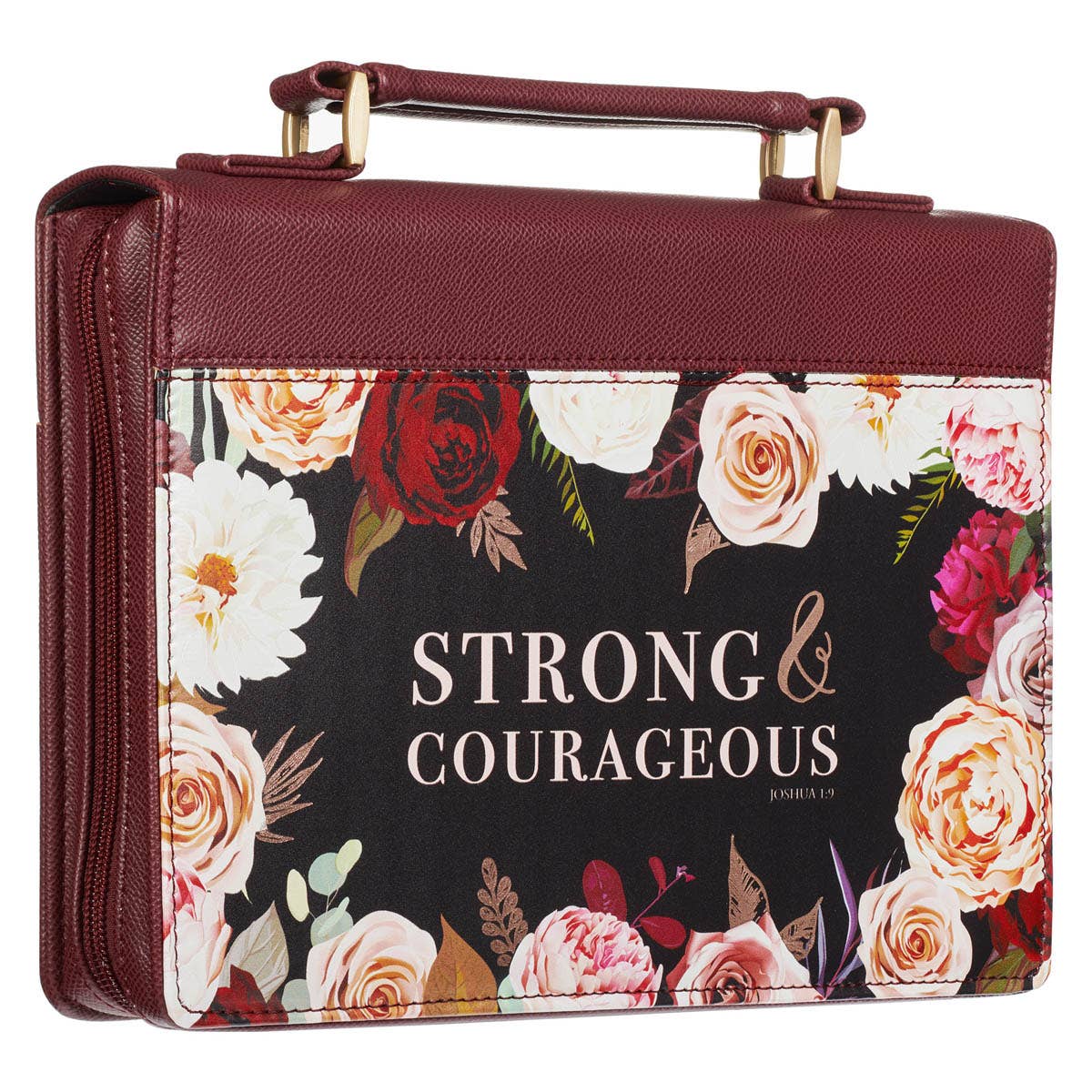 Strong & Courageous Merlot Bouquet Faux Leather Bible Cover