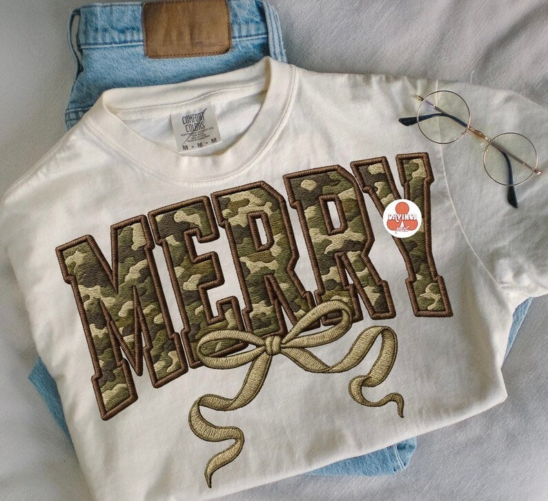 Preorder - Merry Bow Faux Embroidery Tee