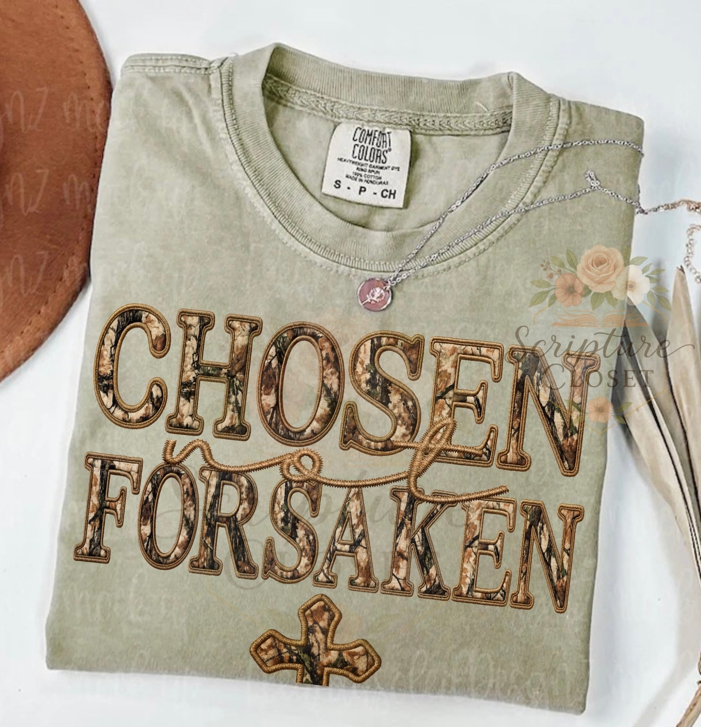 Preorder - Chosen Not Forsaken Faux Embroidery Tee
