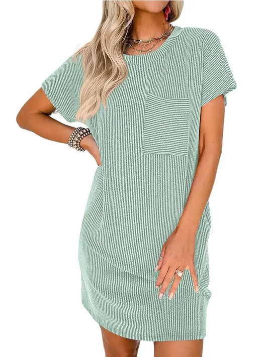 Summer Casual Short-Sleeve T-Shirt Dress with Pockets