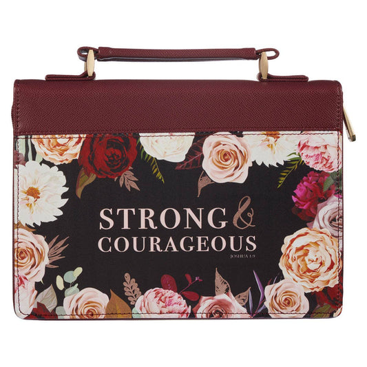 Strong & Courageous Merlot Bouquet Faux Leather Bible Cover