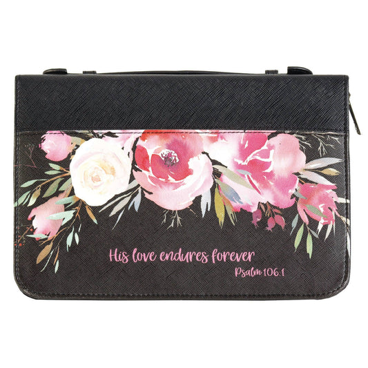 White Dove Bible Case -His love endures forever Black XL