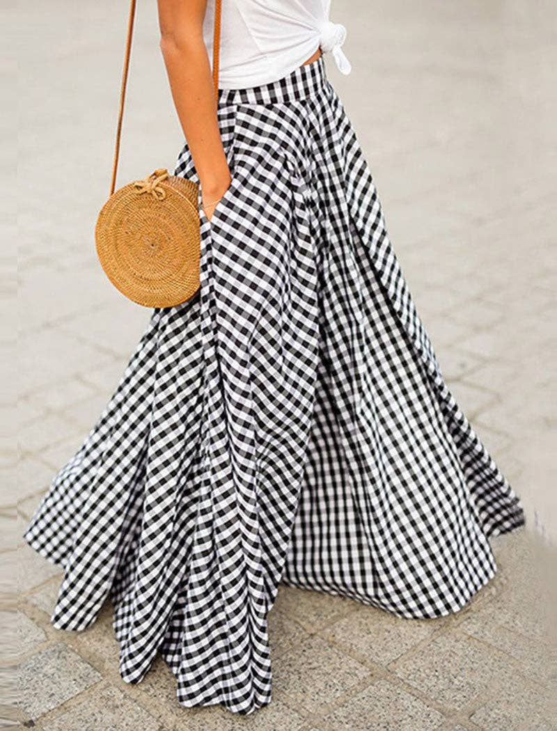 Plaid High-Waisted A-Line Skirt