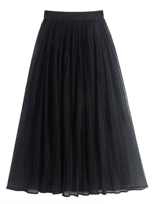 Black - Reversible Pleated A-Line Midi Skirt with Mesh Details