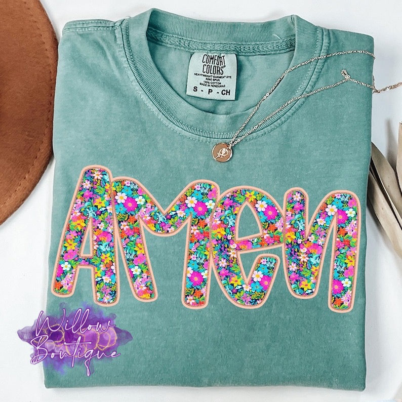 Preorder - Floral Glitter Amen Tee