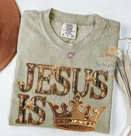 Preorder - Jesus Is King Faux Embroidery Tee