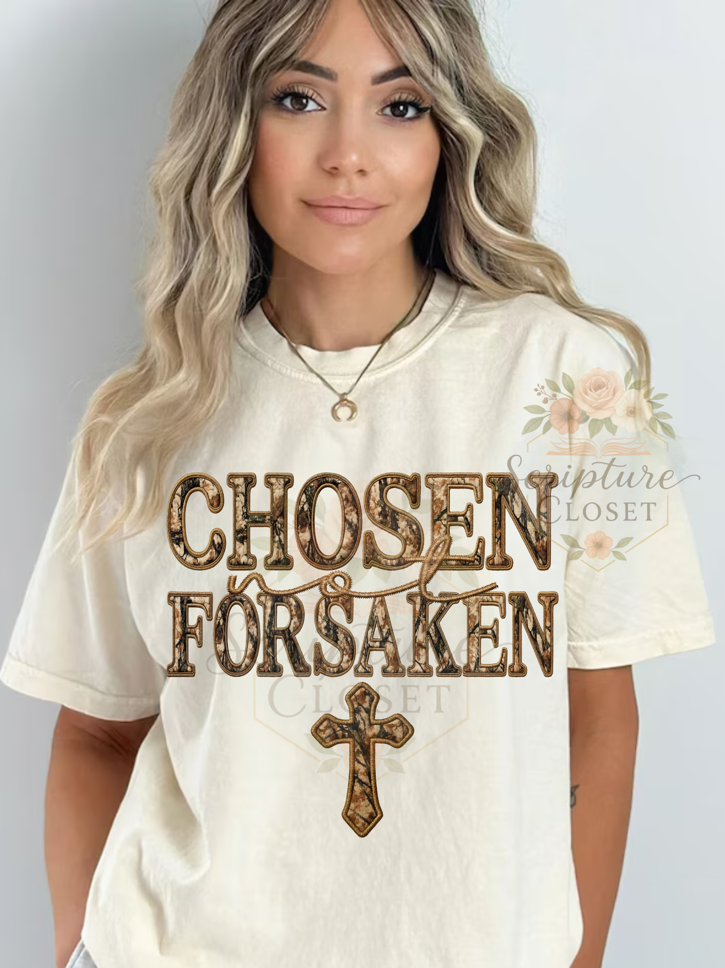 Preorder - Chosen Not Forsaken Faux Embroidery Tee