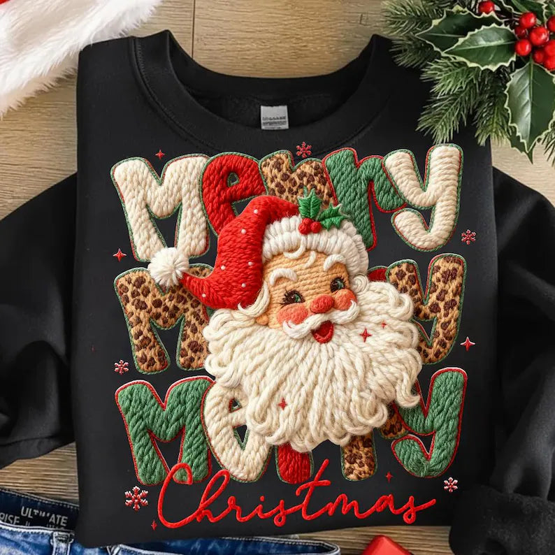 Preorder - Merry Christmas Santa Faux Yarn Sweatshirt