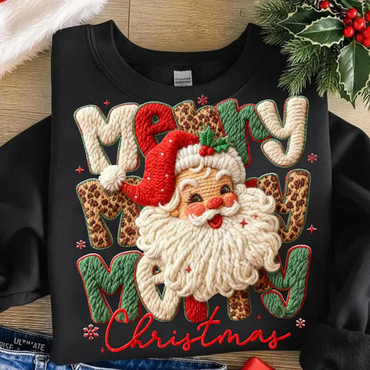 Preorder - Merry Christmas Santa Faux Yarn Sweatshirt