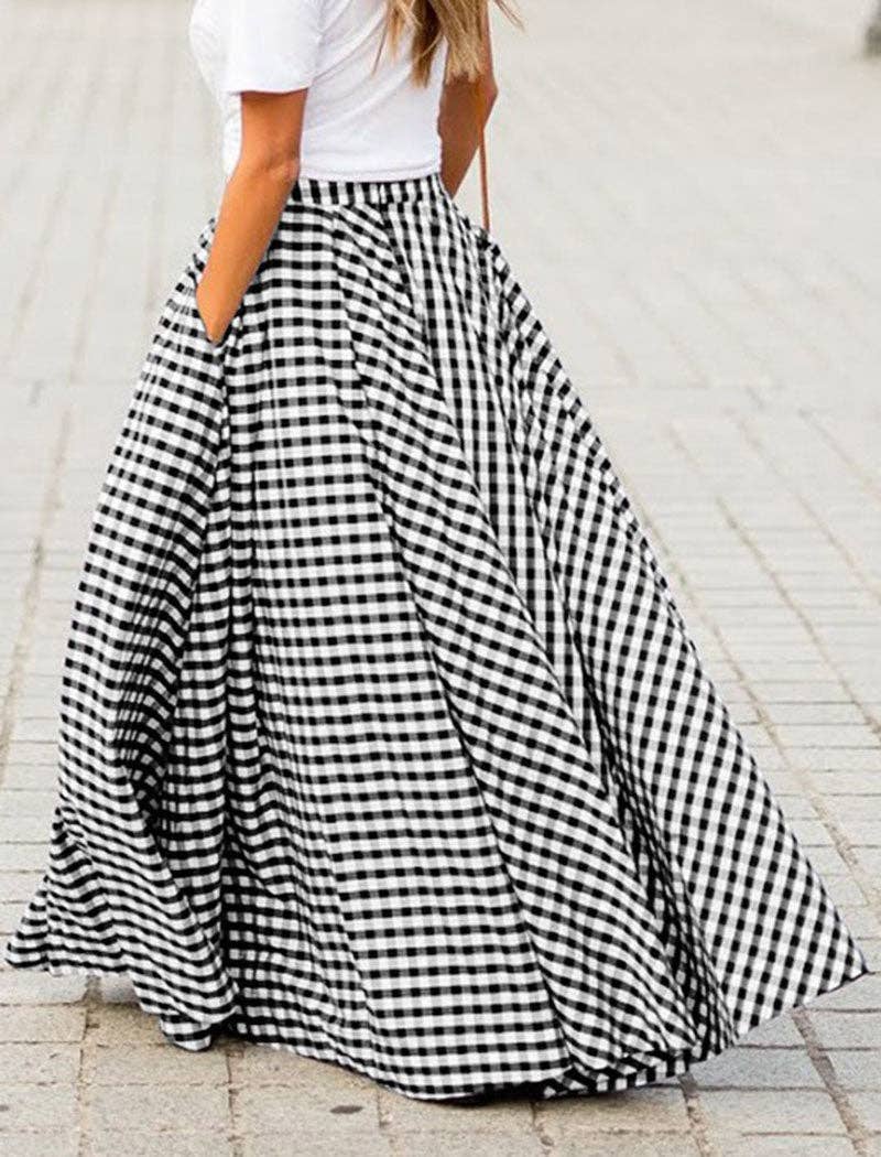 Plaid High-Waisted A-Line Skirt