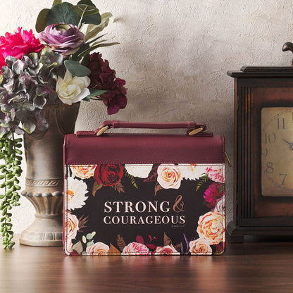 Strong & Courageous Merlot Bouquet Faux Leather Bible Cover
